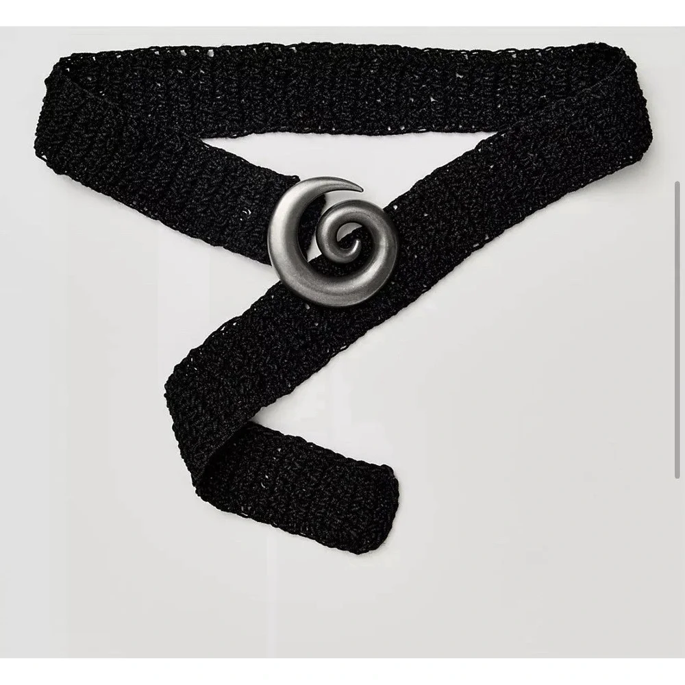 Free People Odessa Waist Belt Black Woven Jute Swirl Buckle M